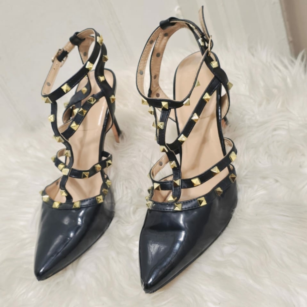 Nicole Miller New York “Huntley” Gold Studded Heeled Pump Sandal Size 9✌️ - Picture 2 of 10
